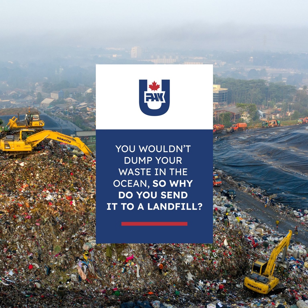 You wouldn’t dump waste in the ocean, so why send it to a landfill? Choose Zero Waste with U-Pak's services!⁠

1 ton of waste redirected generates:⁠
5 Tonnes of Carbon Offset Credits⁠
498 KWHe of Electricity⁠
.8 M3 Landfill Space Saved⁠

#ZeroWaste #Sustainability