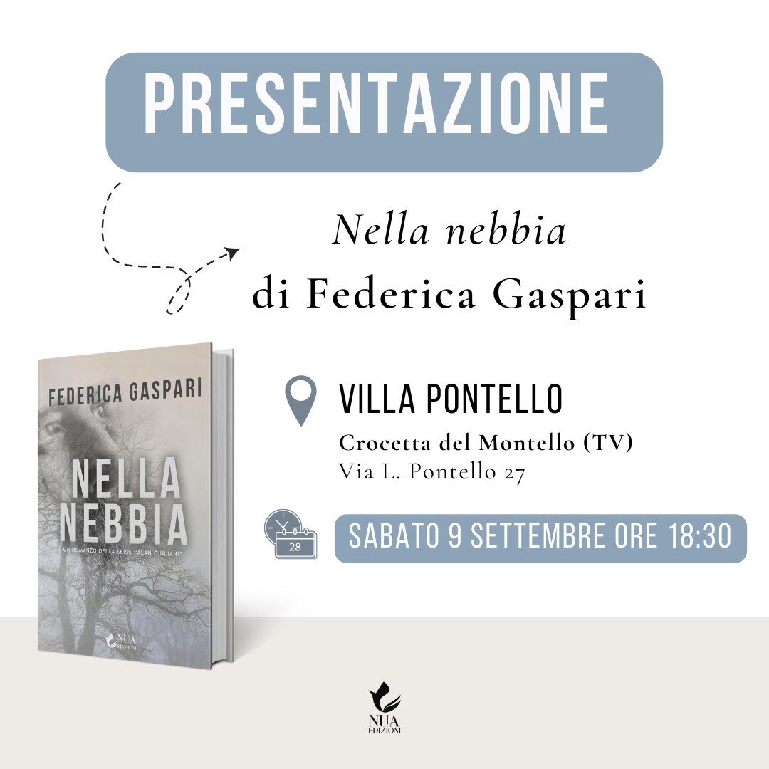 📖 Avete letto "Oltre il fiume" e vi siete appassionati alle vicende di Alan Giuliani?
🖋️Allora non potete farvi sfuggire questa #presentazione del secondo volume della serie, "Nella nebbia".
📌 Villa Pontello - Crocetta del Montello (TV)
📆 Sabato 9 settembre - 18.30
<a href="/fedegas_w/">📝📚✒ 𝔽𝕖𝕕𝕖𝕣𝕚𝕔𝕒 𝔾𝕒𝕤𝕡𝕒𝕣𝕚 ✒📚📝</a>