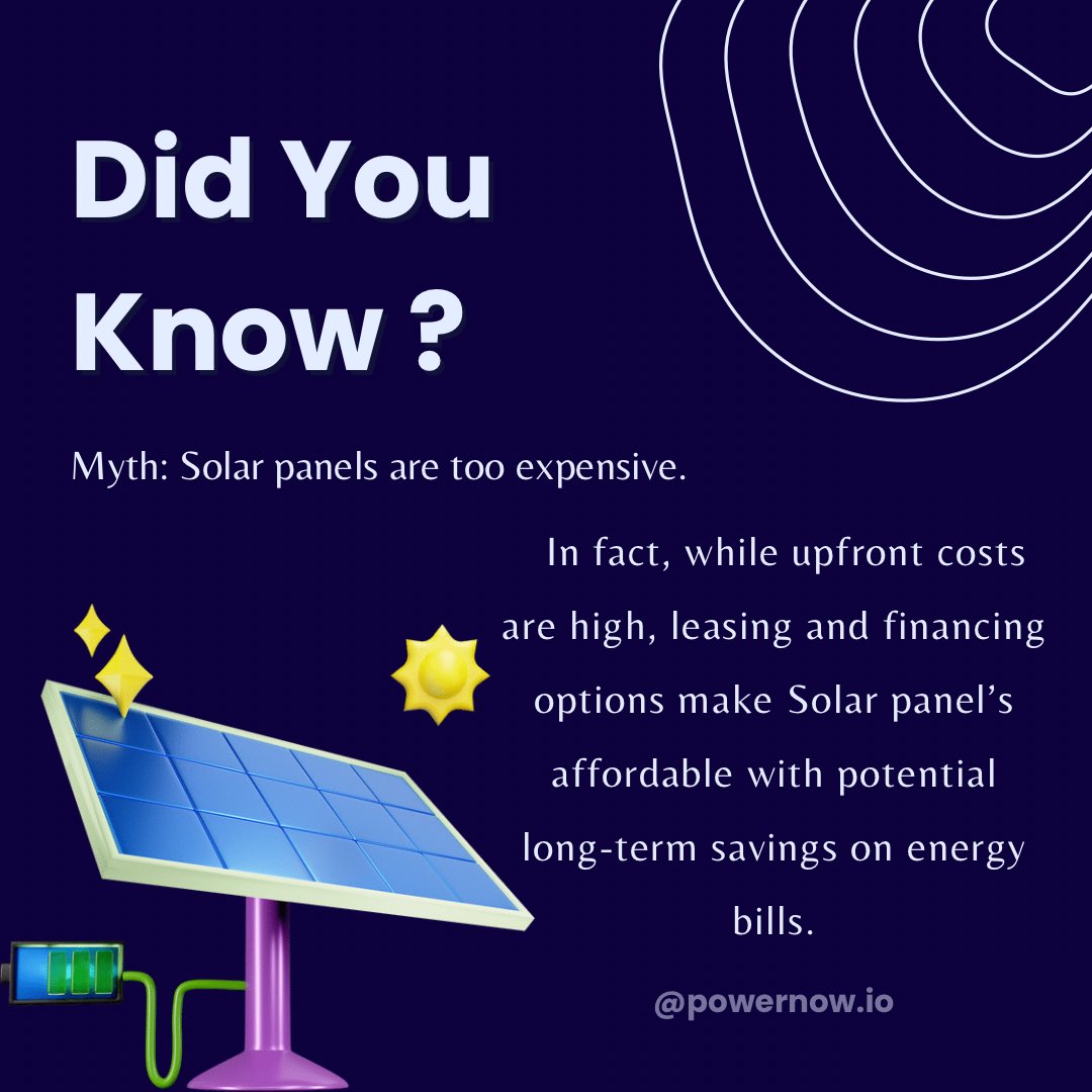 Myth Debunked! 💡 
Solar panels = expensive? 
Not anymore! Our leasing option makes clean energy affordable for everyone. Say hello to savings and sustainability. ☀️💰 Let's bust that myth together! 

#SolarSolutions #AffordableEnergy #MythBusted