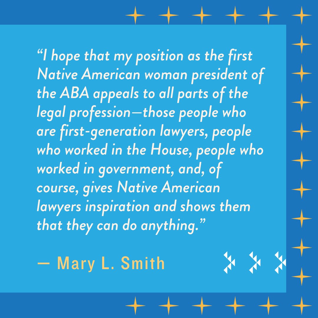 Meet Mary Smith (Cherokee), the first Native woman to serve as President of the American Bar Association. Her journey includes former leadership as CEO of the $6 billion national healthcare organization, Indian Health Service. #cherokeenation #defendthesacred (1/4)