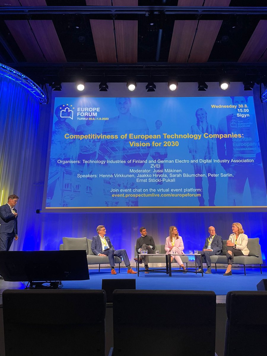 Henna Virkkunen (@hennavirkkunen) on Twitter photo Discussing the competitiveness of European tech companies <a href="/TechFinland/">Teknologiateollisuus</a> panel.
#EU must have a central role in creating global standards for the digital economy. To stay competitive, our regulation must promote innovation, be technology neutral and future-proof. #eurooppafoorumi Discussing the competitiveness of European tech companies <a href="/TechFinland/">Teknologiateollisuus</a> panel.
#EU must have a central role in creating global standards for the digital economy. To stay competitive, our regulation must promote innovation, be technology neutral and future-proof. #eurooppafoorumi