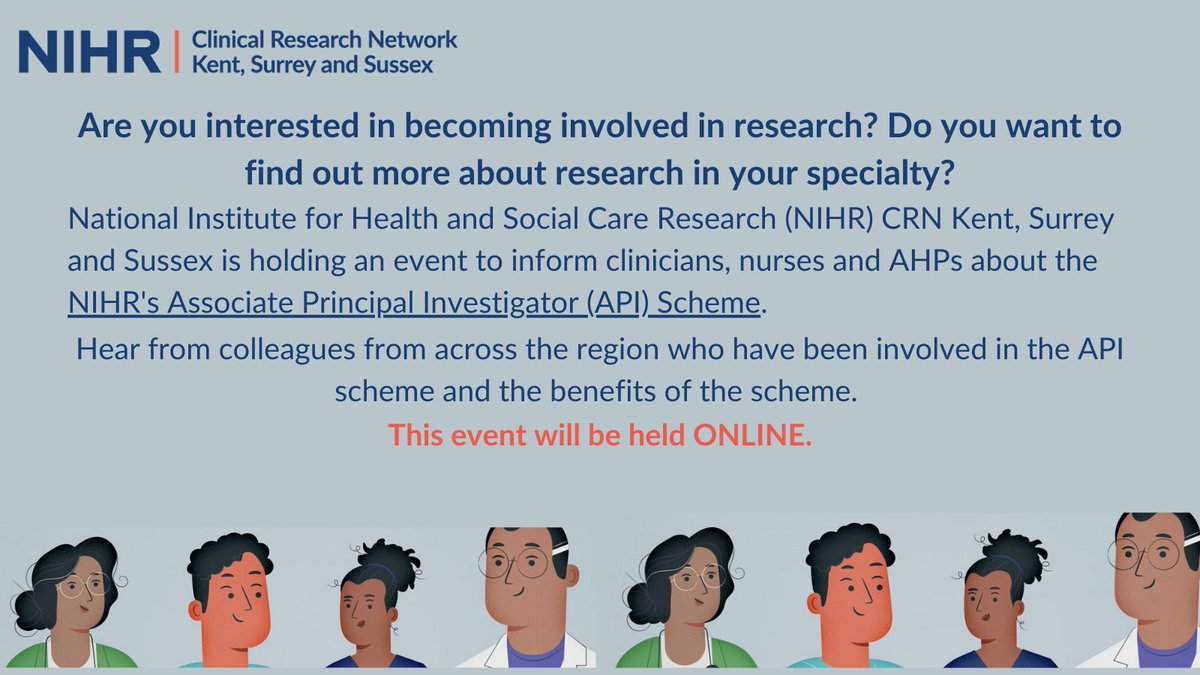 Our Associate Principal Investigator Scheme event will now be held online. Register your place today ⬇️ eventbrite.co.uk/e/crn-kss-asso…