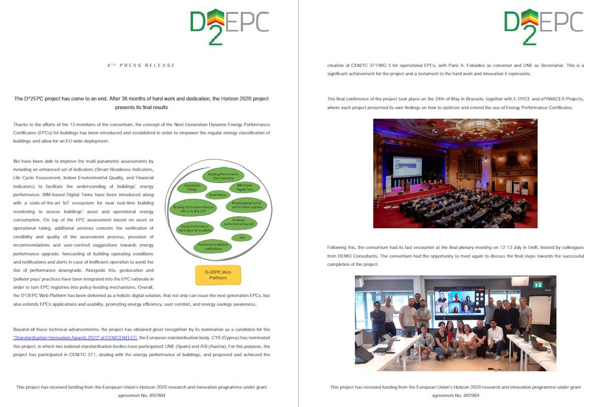 📰 Our final press release is out!

🏁 The <a href="/D2Epc/">D2EPC</a> project has come to an end. After 36 months of hard work and dedication, the #Horizon2020 project presents its final #results. 

🔗 Read more about it on our website: d2epc.eu/en/news-events…