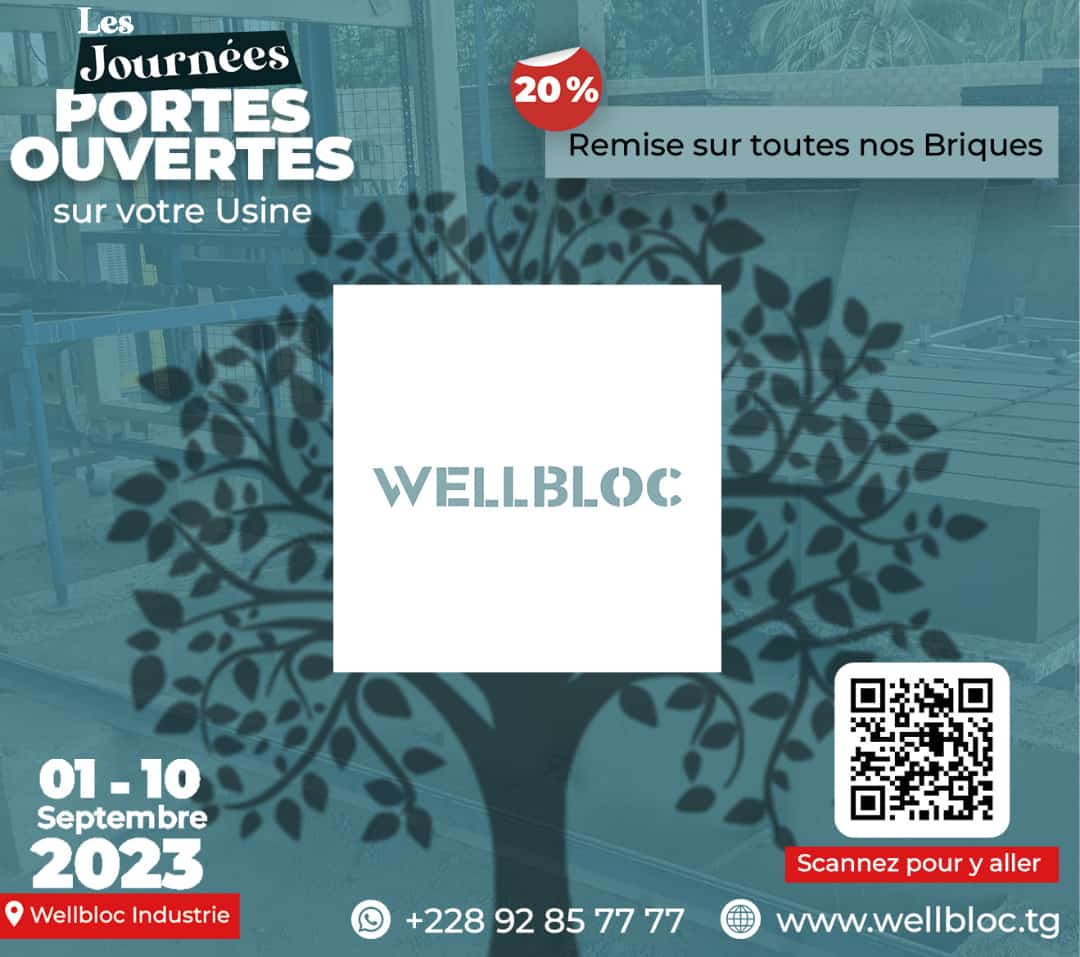 wellbloc's tweet image. Du 1er au 10 Septembre 2023, profitez de 20% de remise sur toutes nos briques à l'occasion de nos journées portes ouvertes 🥳.
Appelez maintenant  au ☎️+228 92857777.
#wellbloc #wellcity #jeuneproprio #diasporatogolaise #crédiimmodiaspora #Togo