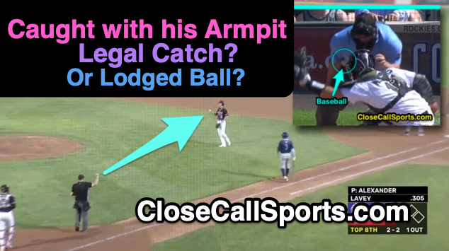 CloseCallSports's tweet photo. Fargo-Moorhead RedHawks pitcher Garrett Alexander caught a line drive with his armpit during an American Association game, ruled an out by the umpire but we were asked whether this is truly a legal catch or if it is a lodged ball instead. Let's talk rules. https://t.co/vEQZQE4MZb https://t.co/JkCME9twvS