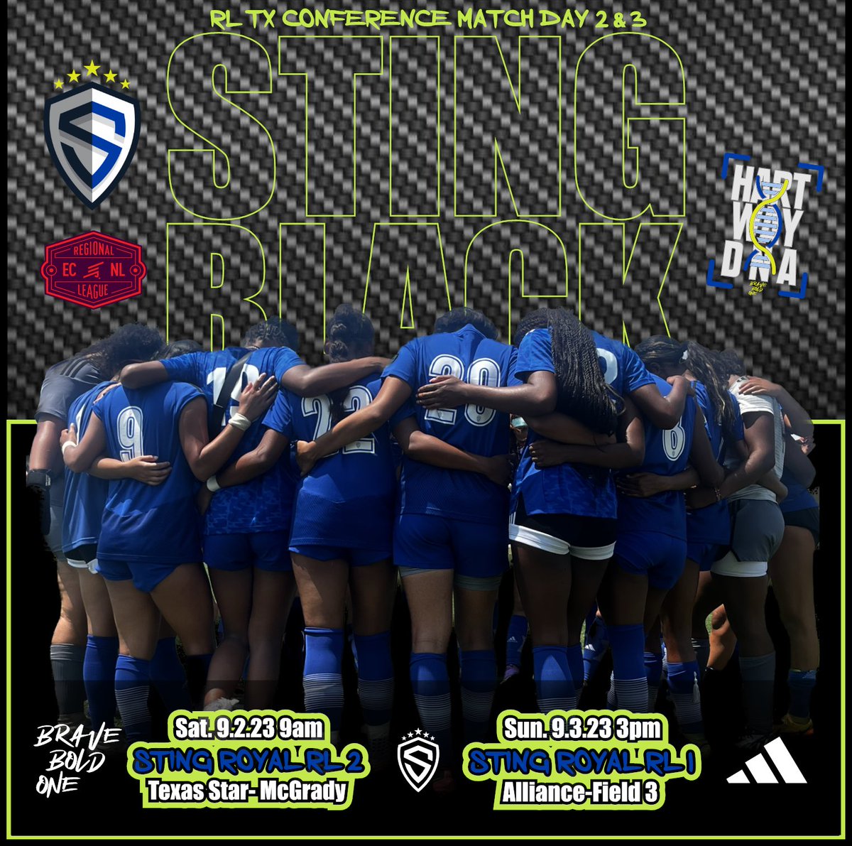 Two big time matchups on the slate for this weekend as we take on both of the Sting Royal RL groups in a cross town showdown. Excited to take the field, compete, and grow! #StingBlack @StingSoccerClub