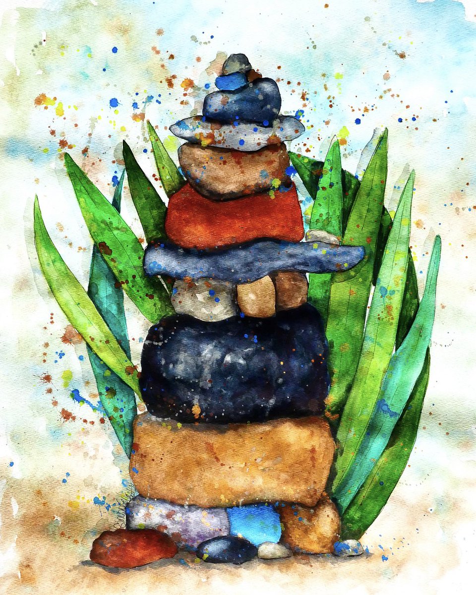 Painting is just another way of keeping a diary. “Serenity” simonehester.com #stackedrocks #paintedrocks #stilllifeart #still #natureart #painting #fineart #watercolor