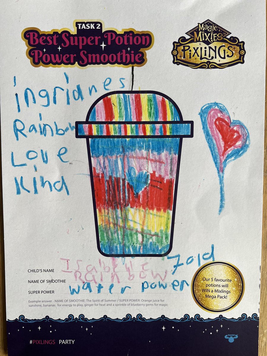 KelliJCarr's tweet photo. The kids loved designing their own Super Potion Power Smoothies as part of the #PixlingsParty 

The even got to choose which super power the smoothie would give them - water powers (like a mermaid apparently), love and flying 😍 

#Superpowers #magicmixies #pixling https://t.co/CKXDN9EzZ2