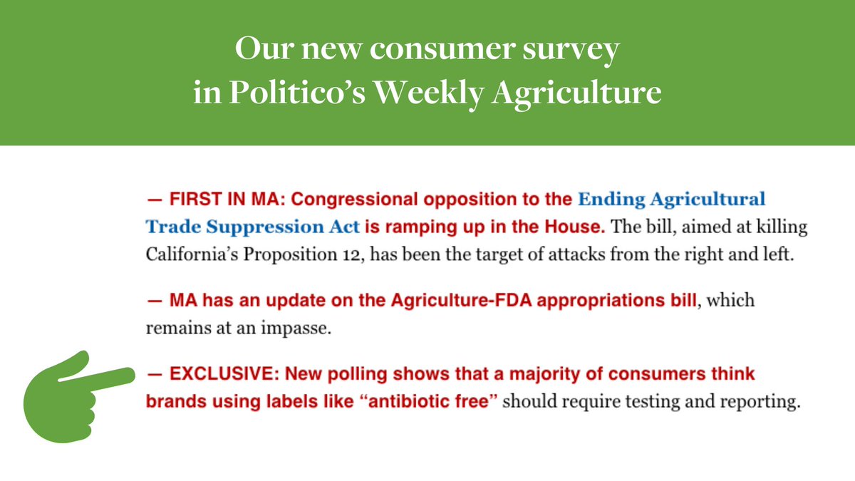 Last week, <a href="/politico/">POLITICO</a>'s Weekly Agriculture featured our new consumer report with <a href="/DataProgress/">Data for Progress</a>, which shows that meat labels continue to fall short of consumer expectations. Check it out 👉🏼 politi.co/3sFjtwM