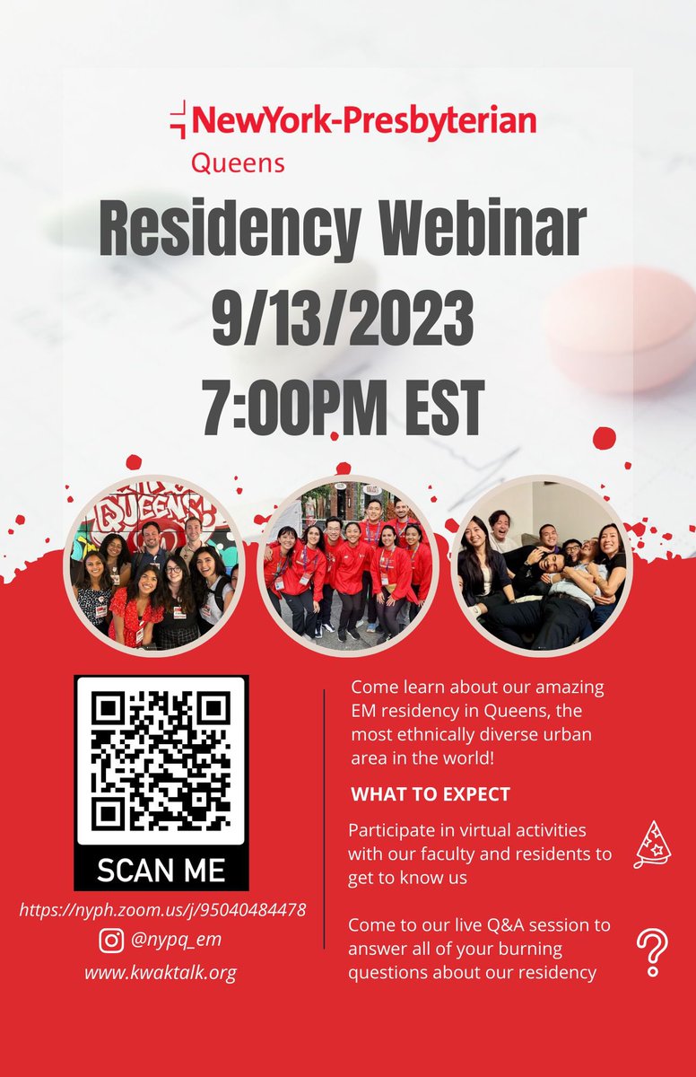 Get to know the best EM residency in Queens! Just two weeks away

Bring all your burning questions for us in a live Q&amp;A session

9/13 at 7:00 PM EST

Scan the QR code below!

#EmergencyMedicine 
#EMResidency