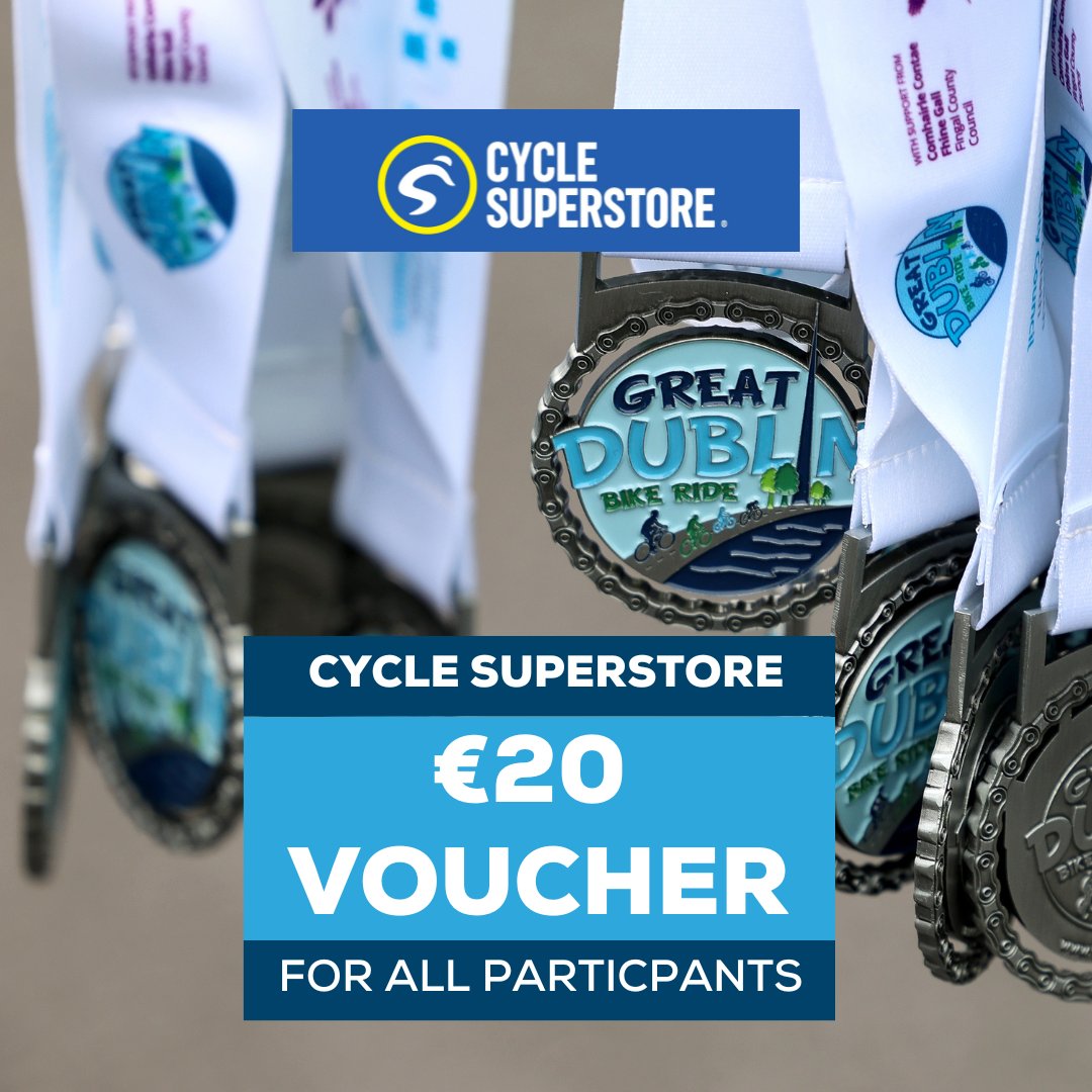 All participants will receive a €20 voucher for Cycle SuperStore 🤩 It can be used both instore and online!

Countdown is on for the Great Dublin Bike Ride on Sunday the 17th of September!🚴🏼‍♂️

Register Now - eventmaster.ie/event/Awr5SjlI…