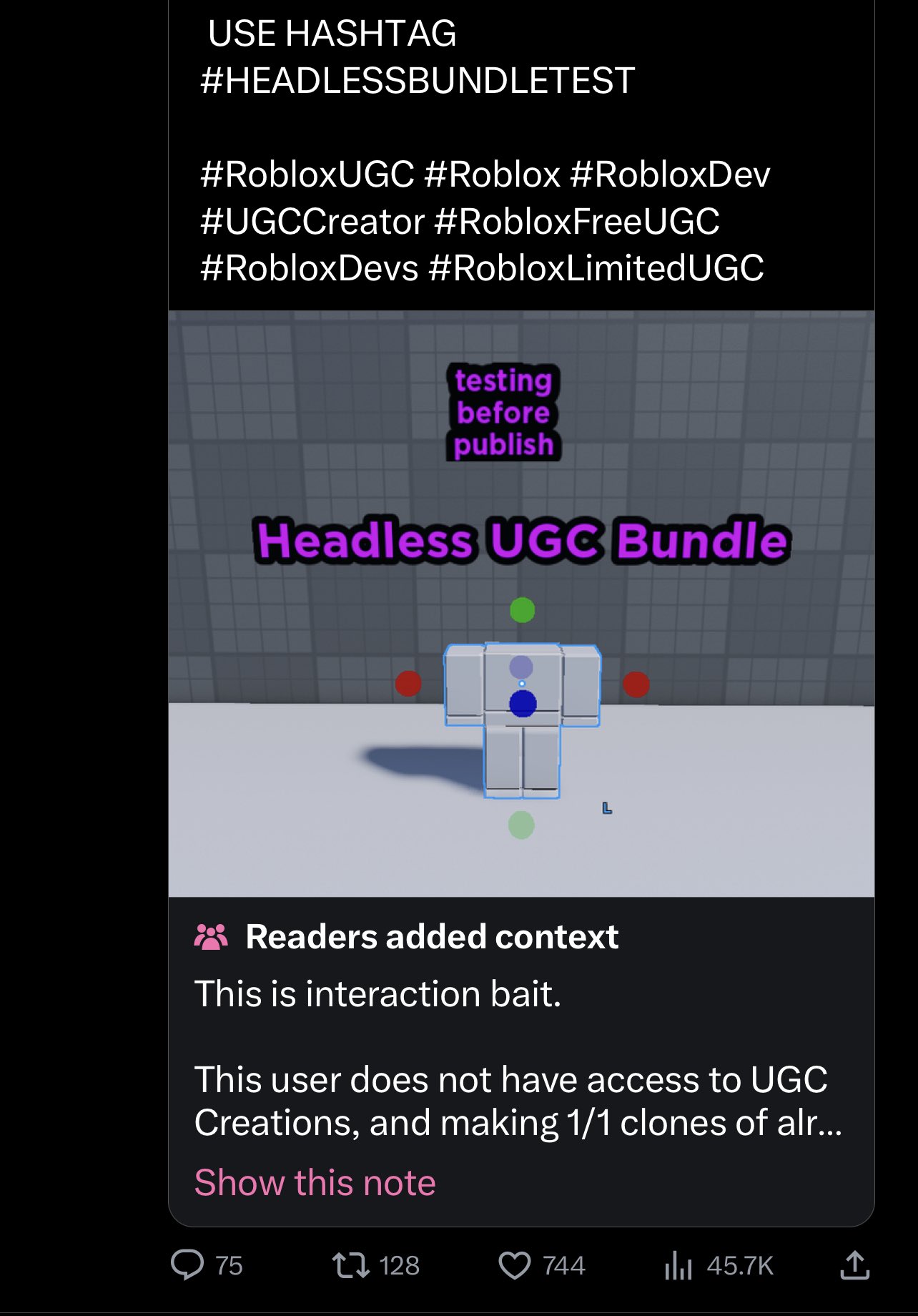 Lonnie on X: COMMUNTY NOTES ON A FAKE ROBLOX HEADLESS UGC 😭😂   / X