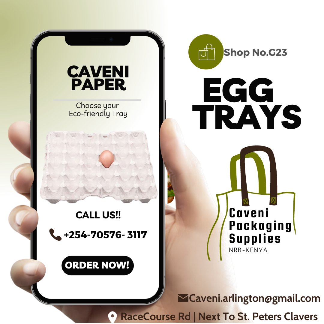 CAVENI PAPER EGG TRAYS SUPPLIES NAIROBI 🥚
#Cavenishop #cavenistore #cavenisupplies #cavenipackagingsupplier #cavenipackagingsupplies #packagingsupplies #packagingsuppliers #khakibags #aluminiumfoil #medicalenvelopes #papereggtrays #partycups #cavenimaskingtapes #foodpunnets