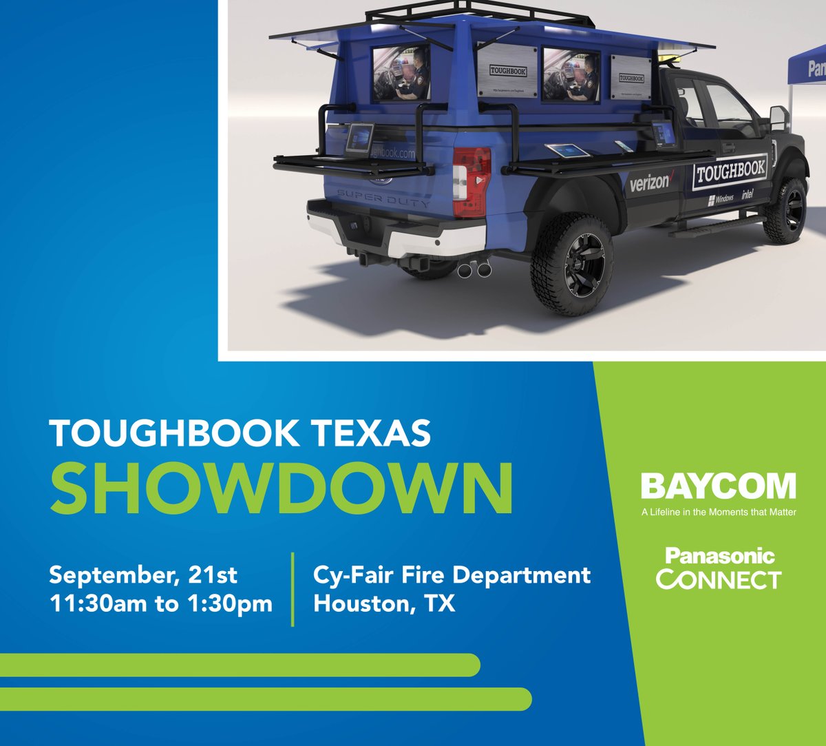 BaycomInc's tweet image. Gear up for the ultimate TOUGHBOOK Texas Showdown hosted by Panasonic Connect and BAYCOM. Hands-on demonstrations from our experts, food, and more. See you there!
Event details below.
Register for the event: bit.ly/3sl7eWc
#toughbook #texas #baycom #panasonic