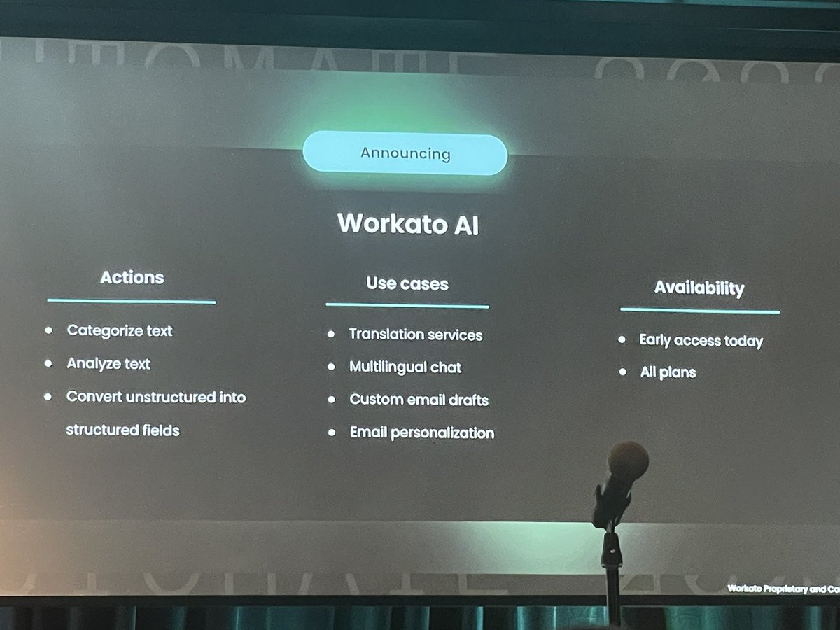 chrishaleua's tweet image. GEARS methodology and enterprise grade security leads to the main AI uses cases of: translation, summarization, expansion, sentiment analysis, and structured data extraction from unstructured data  #WorkatoAutomate