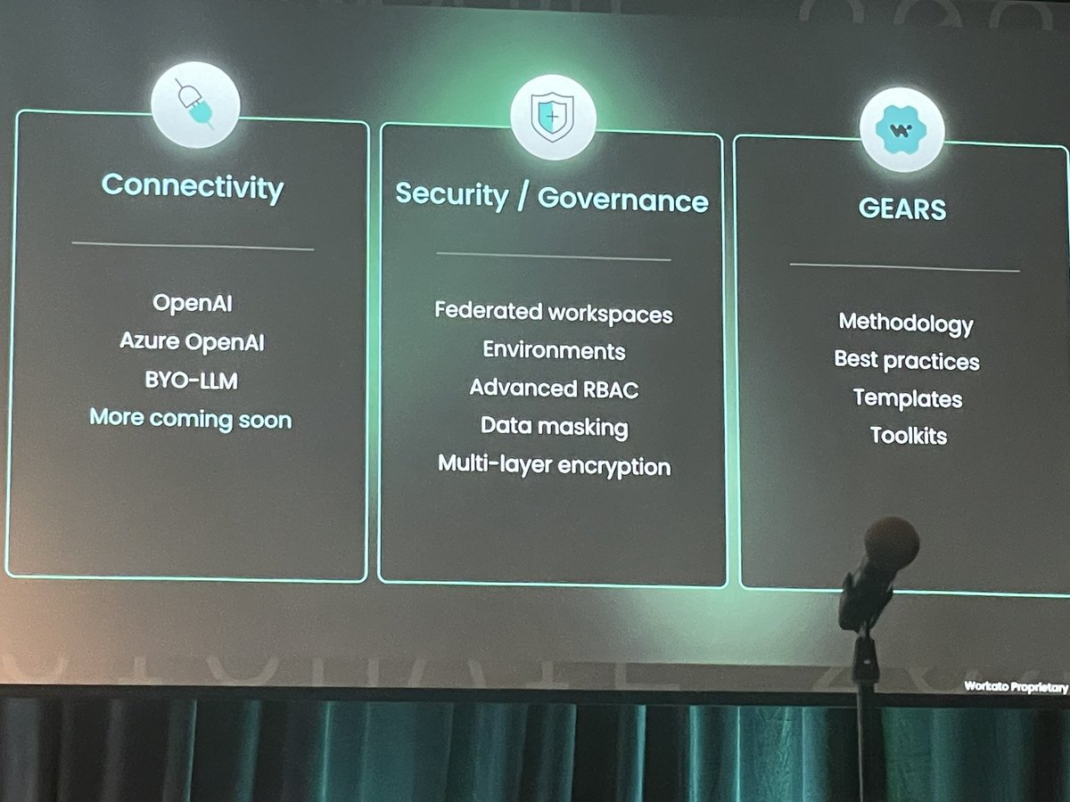 chrishaleua's tweet image. GEARS methodology and enterprise grade security leads to the main AI uses cases of: translation, summarization, expansion, sentiment analysis, and structured data extraction from unstructured data  #WorkatoAutomate