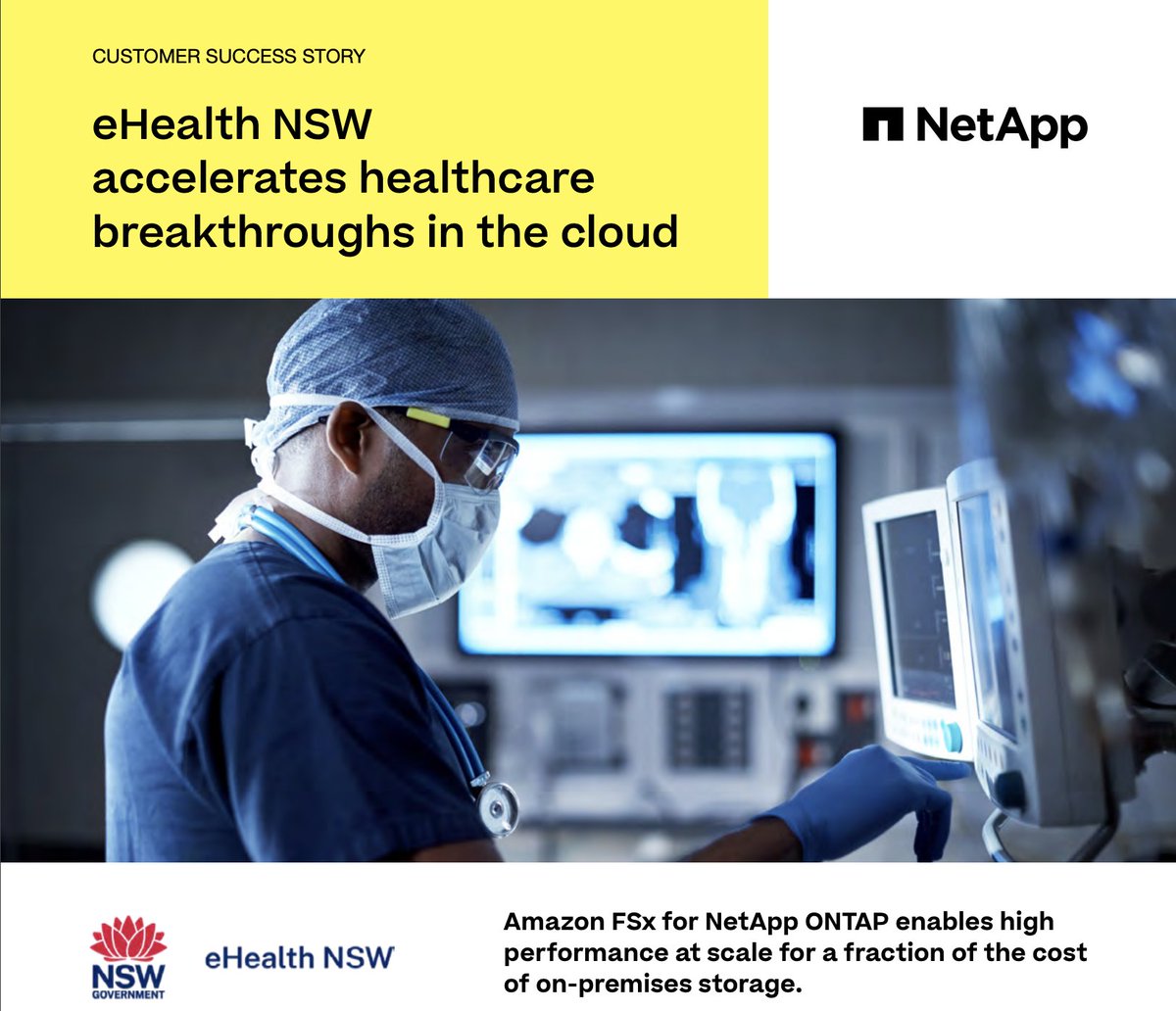 NetApp_Cloud's tweet photo. #eHealthNSW relies on NetApp cloud solutions to improve healthcare digitization, protect sensitive data, provide better care, and save $800k AUD annually. Read their full customer success story: https://t.co/h30VooswP7 https://t.co/yO5zSVkeyq