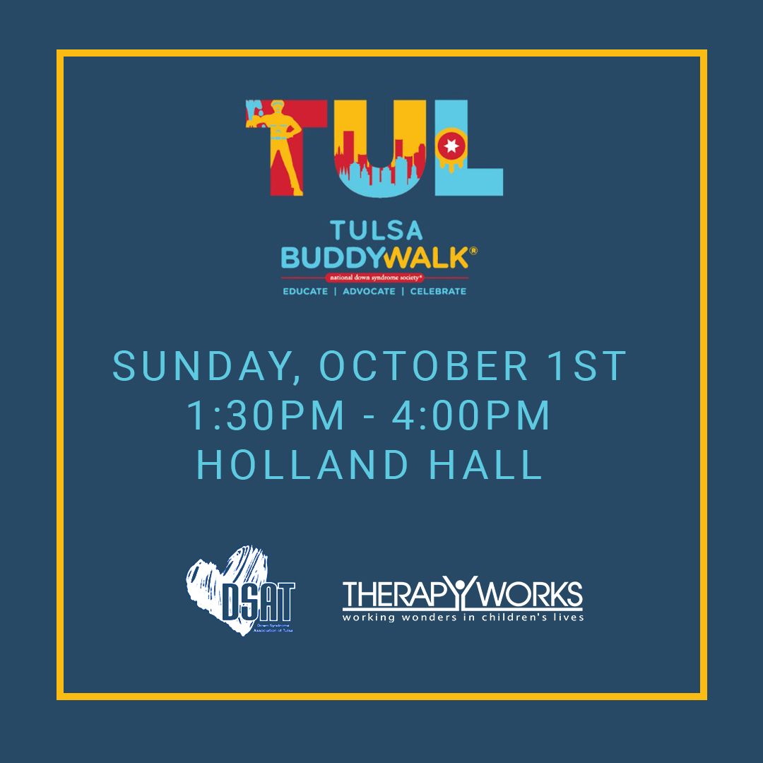 TherapyWorksOK's tweet image. Join us at the DSAT Tulsa Buddy Walk on Sunday, Oct 1st . As a sponsor we will have a table and fun games to play! It will be a great time! Surely the weather will be cooler by then, right? 😰

#tulsa #TulsaBuddyWalk #buddywalk #DSATogether #advocate #hollandhall #therapyworks