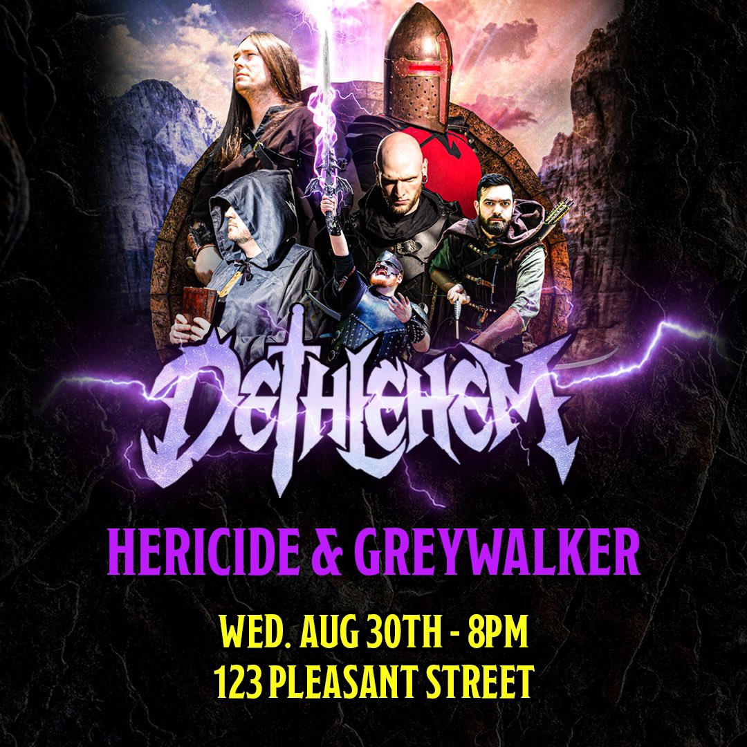 Dethlehem (@dethlehem) on Twitter photo Tour begins tonight in Morgantown, WV at <a href="/123pleasant/">123 Pleasant Street</a> with <a href="/Hericide/">Hericide</a> and <a href="/greywalkermusic/">Greywalker</a>
Doors at 7:30 ⚔️ Tour begins tonight in Morgantown, WV at <a href="/123pleasant/">123 Pleasant Street</a> with <a href="/Hericide/">Hericide</a> and <a href="/greywalkermusic/">Greywalker</a>
Doors at 7:30 ⚔️