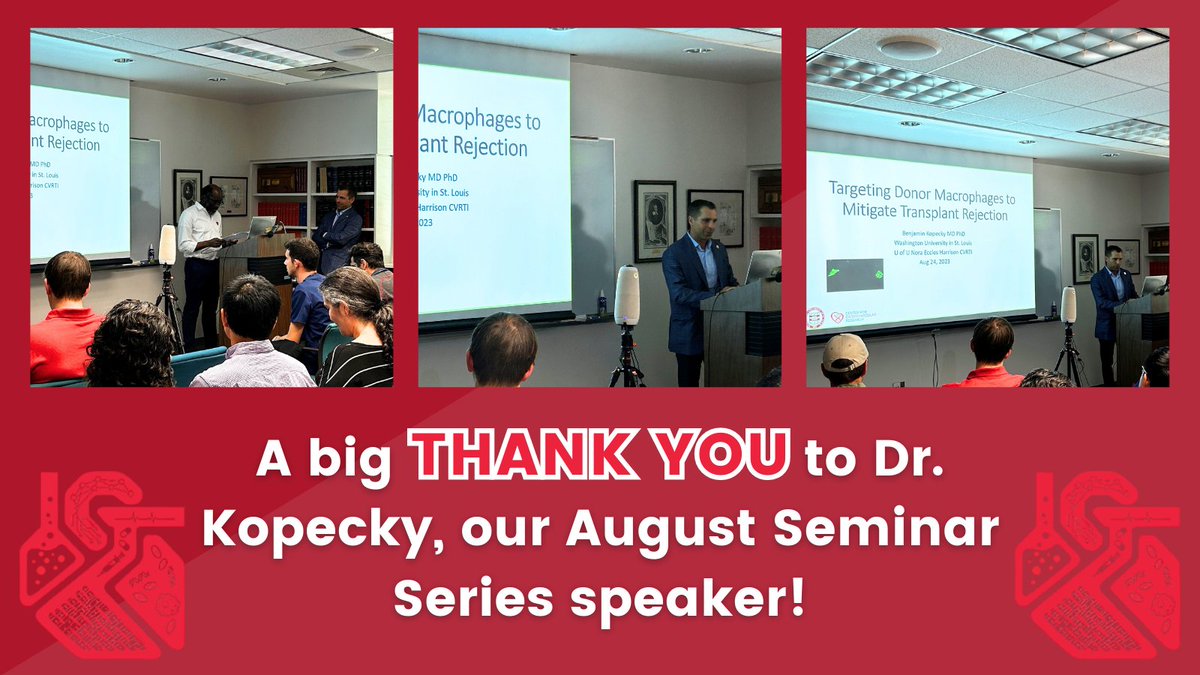 NEH_CVRTI's tweet photo. Our #Seminar Series this month with amazing! 🎉
We loved having Dr. Kopecky come and teach us about #donormacrophages and #transplantrejection. Thank you also to Dr. Aromolaran for his great introduction!
@BKopeckyMDPhD
@AdemuyiwaAromo1
#cardiovascularresearch #heartdisease https://t.co/rY9LUIrC73