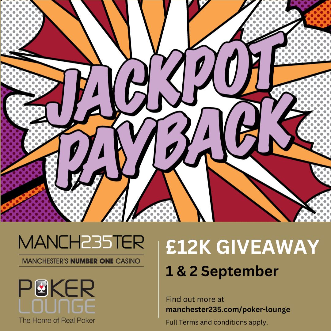 Join us this weekend for crazy cash games and prize draws - £12,000 guaranteed 💰

Prize giveaways start at 7pm with draws every hour until 1am 🎁

You have to be in to win!

More info: loom.ly/sHIaX60
T&amp;Cs Apply begambleawabegambleaware.org 18+ drinkaware.co.uk
#Poker