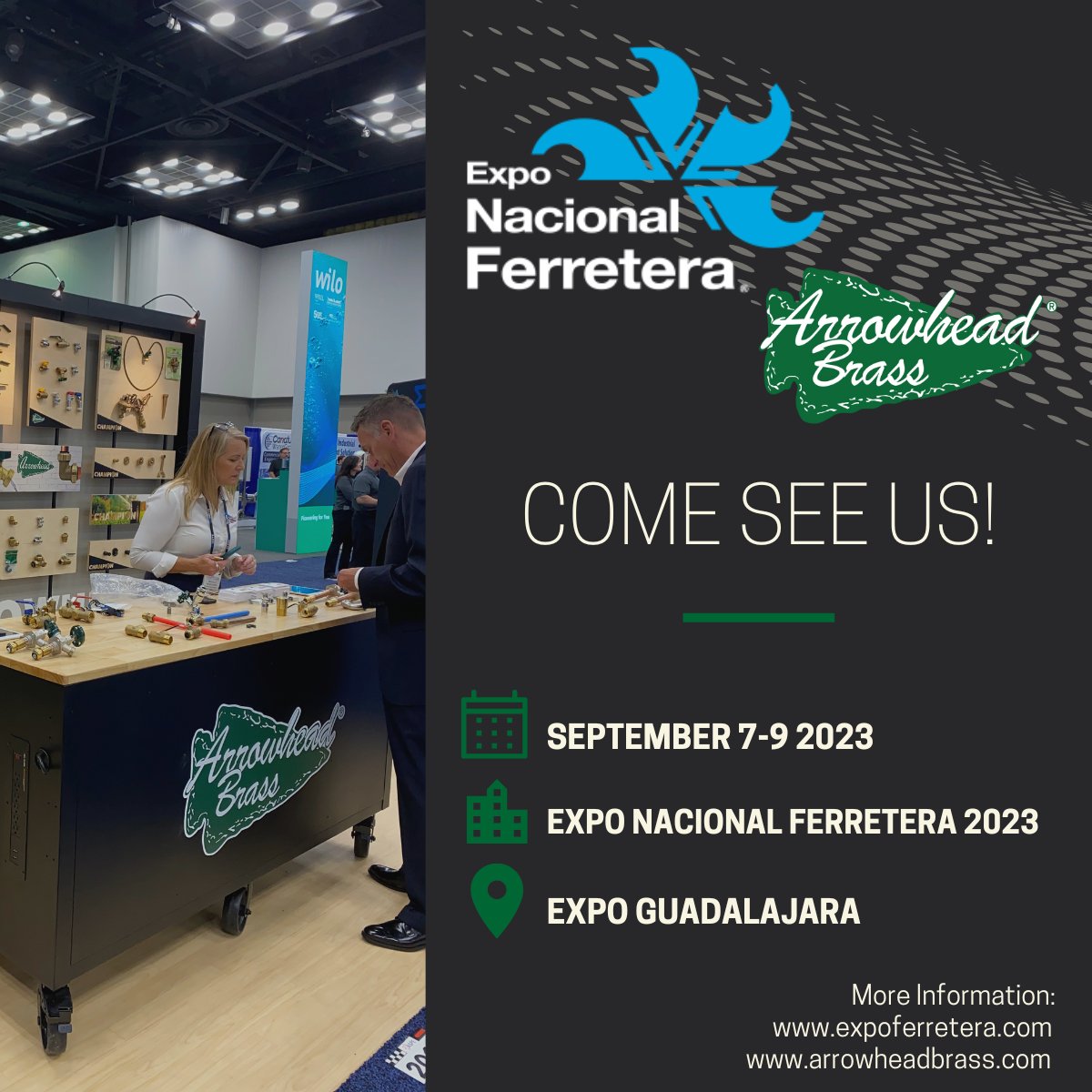 arrowhead_brass's tweet photo. In just ONE WEEK we will be at the Expo Nacional Ferretera in Guadalajara, Mexico! September 7-9, see us at booth #4304 ๐
#arrowheadbrass #expo #tradeshow #plumbing #plumber #conractor #mexico #guadalajara #exponacionalferretera #plumblife #mexicoplumbing #plumbingproducts https://t.co/faG0TILwM9