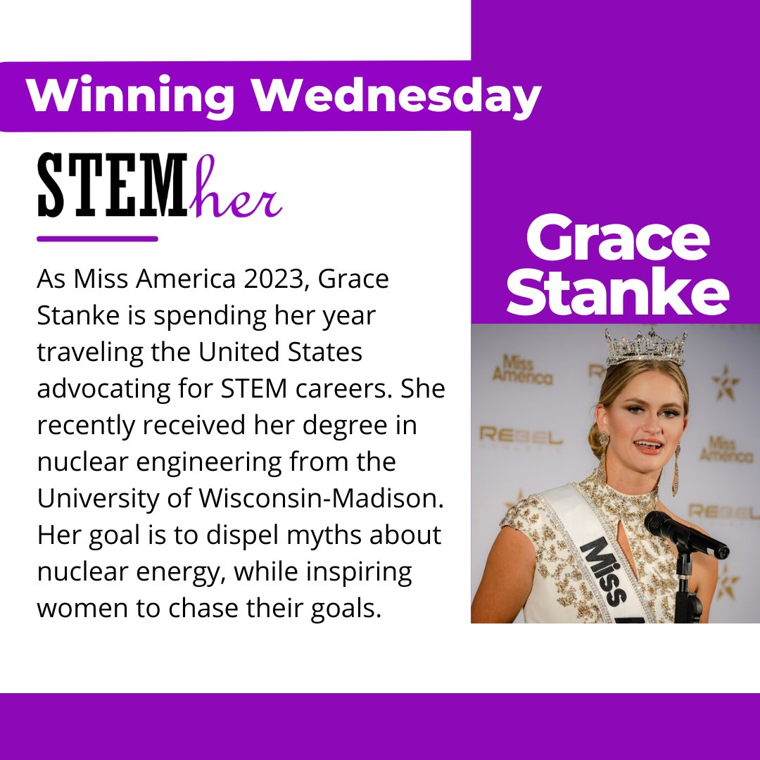 STEMher_'s tweet photo. A Real-Life Barbenheimer - As Miss America 2023, Grace Stanke is spending her year traveling the United States advocating for STEM careers. She recently received her degree in nuclear engineering from the University of Wisconsin-Madison. #womeninstem #winningwednesday #Barbie https://t.co/J5NbwMCpMw