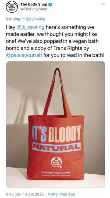 ripx4nutmeg's tweet photo. The Body Shop, which embraced transgender activism in 2020 when it told JK Rowling to educate herself on "trans rights" after she took issue with women being called “people who menstruate”, has experienced "several quarters in a row" of declining sales and may now be sold off https://t.co/ssN00fcfR9