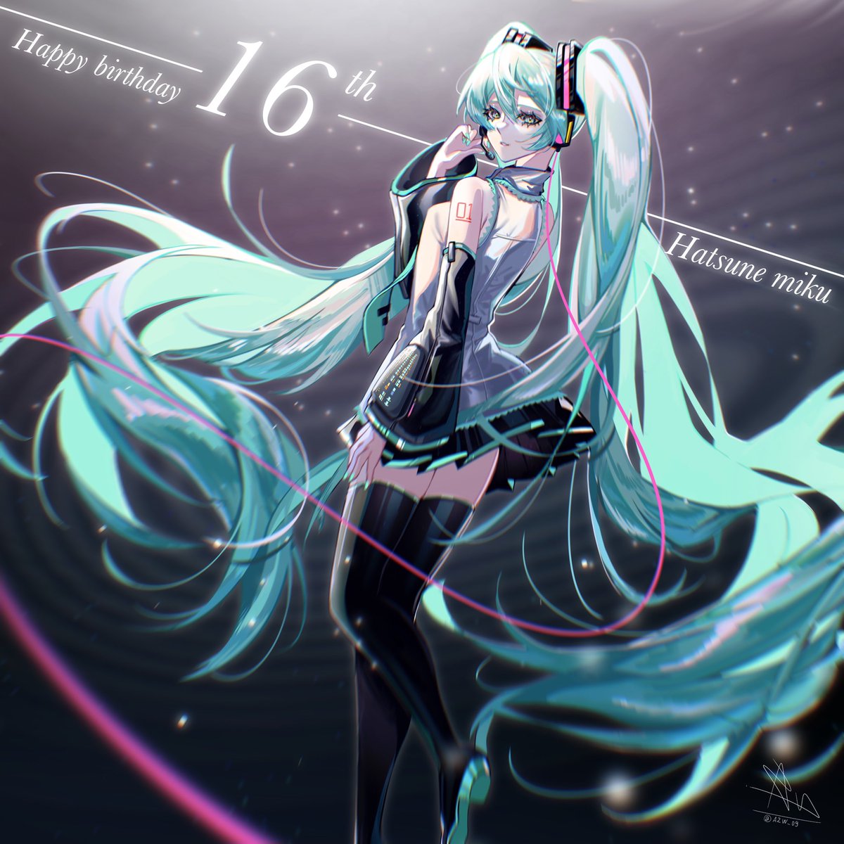 09_azw's tweet photo. Happy 16th birthday hatsune miku 🎂✨ 

#初音ミク16周年 #初音ミク誕生祭2023 #miku16th https://t.co/I9f8znGYTB