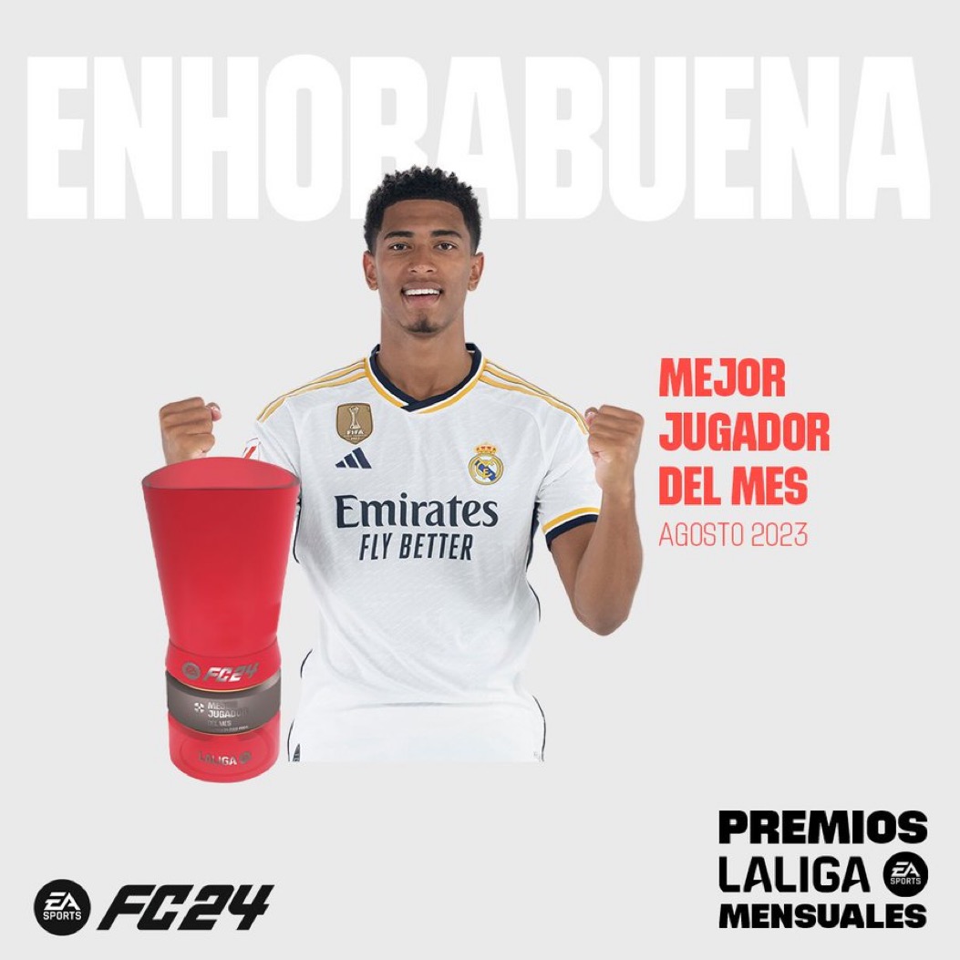 MadridXtra's tweet photo. 🚨 𝐎𝐅𝐅𝐈𝐂𝐈𝐀𝐋: Jude Bellingham is La Liga Player of the Month. https://t.co/u5ooUtCLkD