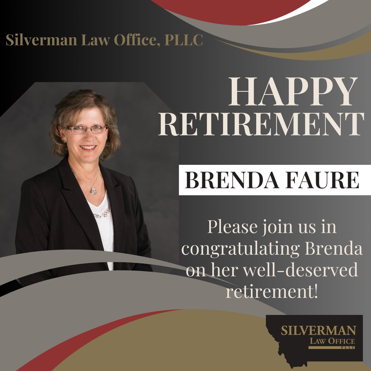 Paralegal Brenda Faure is retiring from her role as a liquor and gaming licensing specialist. She began working for Bozeman attorney Michael Garrity in 2004 and has been with us since Silverman acquired his practice in 2016. 
#MTBiz #Montana #montanalife #mtbeer #localbeer