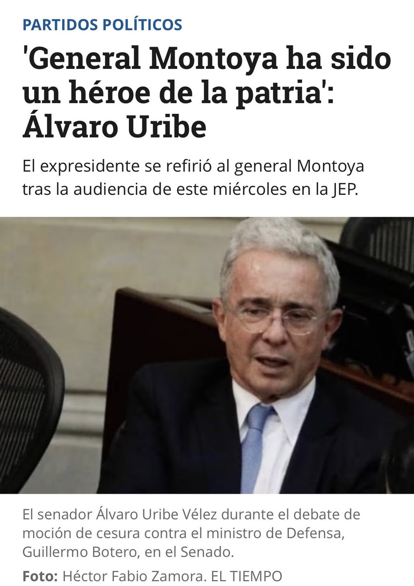 Mario Montoya, comandante del ejército del Gobierno Uribe ha sido imputado por 130 ejecuciones extrajudiciales y desaparición forzada. 
Héroe de la patria para Uribe, asesino de inocentes para la justicia.