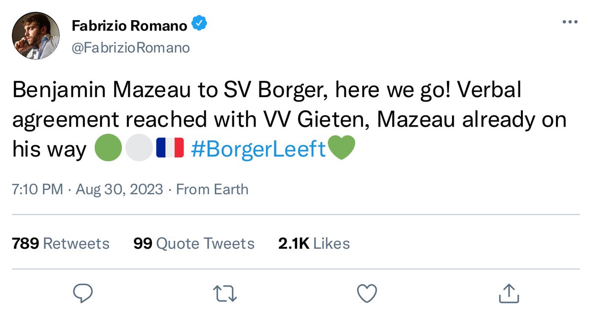 SVBorger0599's tweet photo. 🟢⚪️ B R E A K I N G ‼️

Bon retour Benji! 💪🏻🇫🇷

#BorgerLeeft💚 https://t.co/hneM7Adzbj