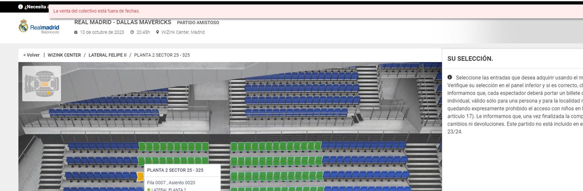 Gonlafu's tweet photo. @realmadrid es imposible comprar entradas para el partido de @dallasmavs #realmadrid #mavericks Sales todo el rato: "la venta de colectivo está fuera de fechas" https://t.co/V1jYz6jain