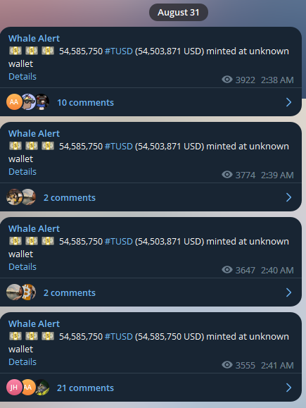 52kskew's tweet photo. Mint TUSD -> Binance Hot Wallet 

What they doing? https://t.co/noOaoJnltA