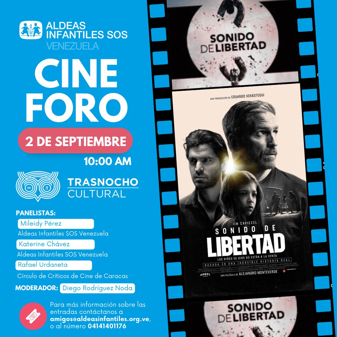 Quedan pocas entradas🎟️ para el #CineForo📽️ de Sonido de Libertad, en el que abordaremos el film desde distintas miradas 👀¡Por favor consultar al número +584141401176 o en taquillas del <a href="/trasnochocult/">Trasnocho Cultural</a>!