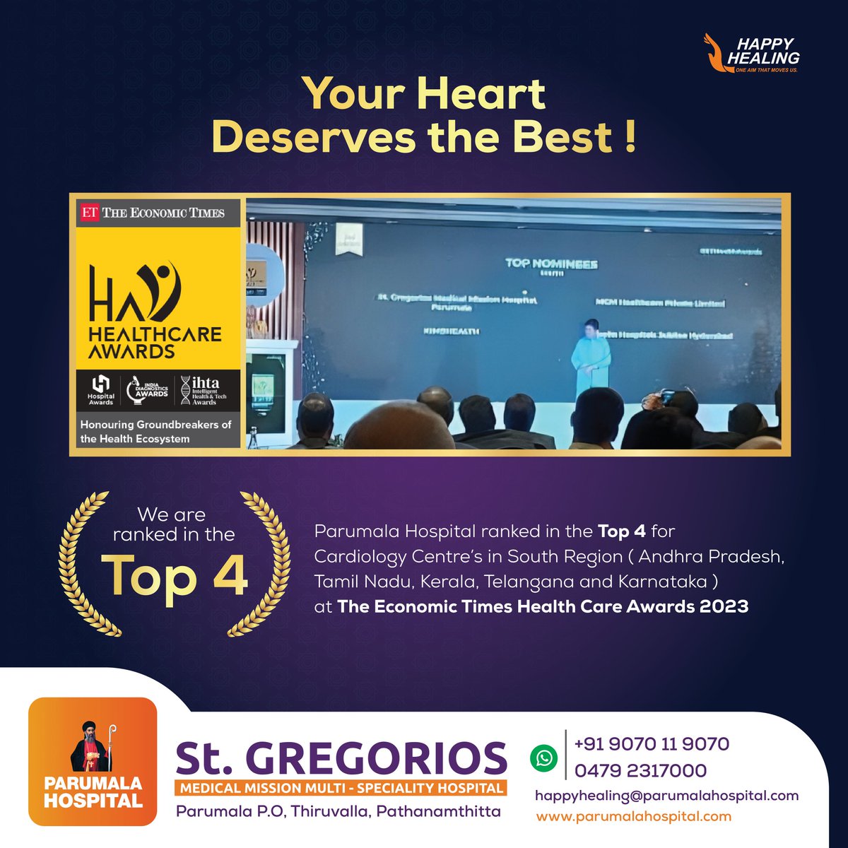 ParumalaH's tweet photo. Parumala Hospital : Leading the Way in Cardiology Care at Economic Times Health Care 2023

Parumala Hospital ranked in the top 4 for cardiology Centre’s in South Region ( Andhra Pradesh , Tamil Nadu , Kerala , Telangana and Karnataka )at the Economic times Health Care 2023. https://t.co/Bla7eTAnKp