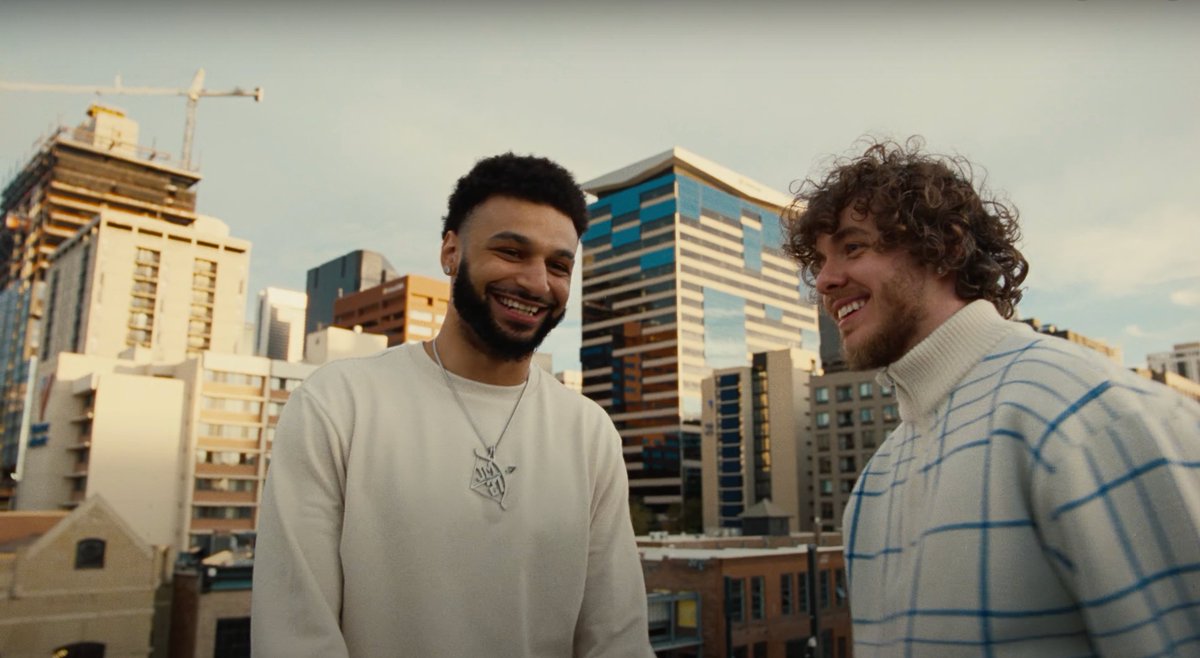 nuggets's tweet photo. Jamal 🤝 Jack   

Shoutout @jackharlow and his new video for "Denver" https://t.co/cEC7SrJlsw