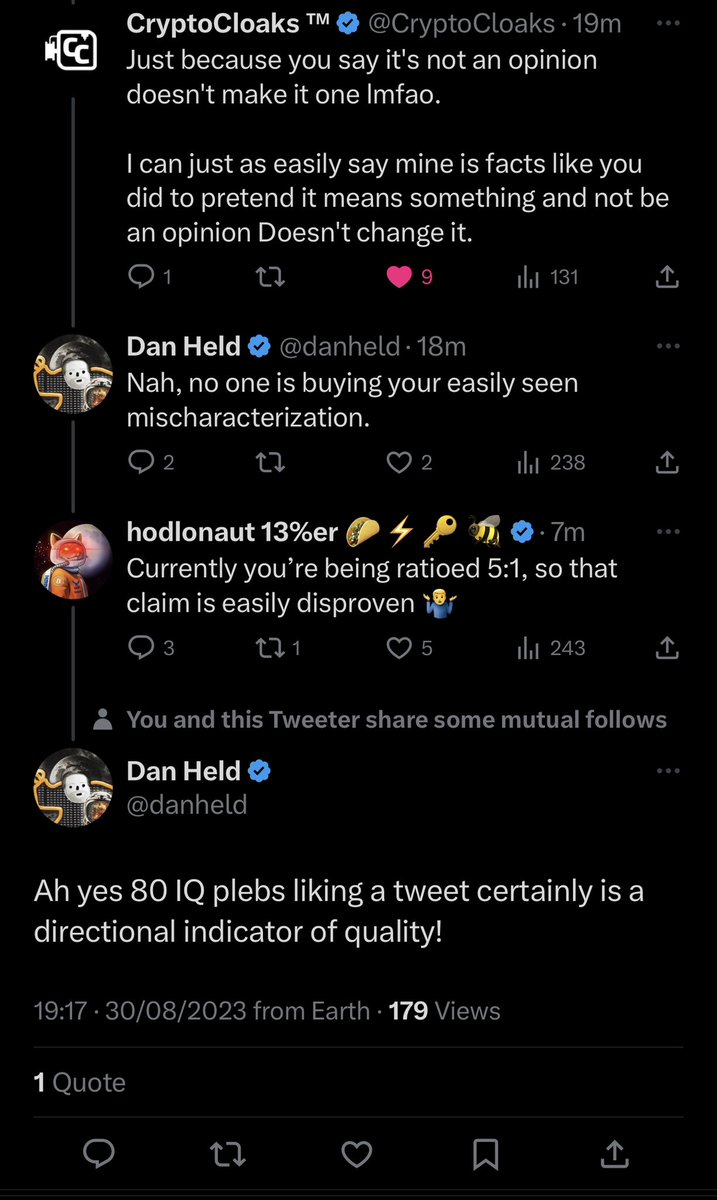 hodlonaut's tweet photo. When losing an argument, be like Dan.
Blame it on 80 IQ plebs. 

Damn those pesky plebs!

😂 https://t.co/NOwXfnsJfH