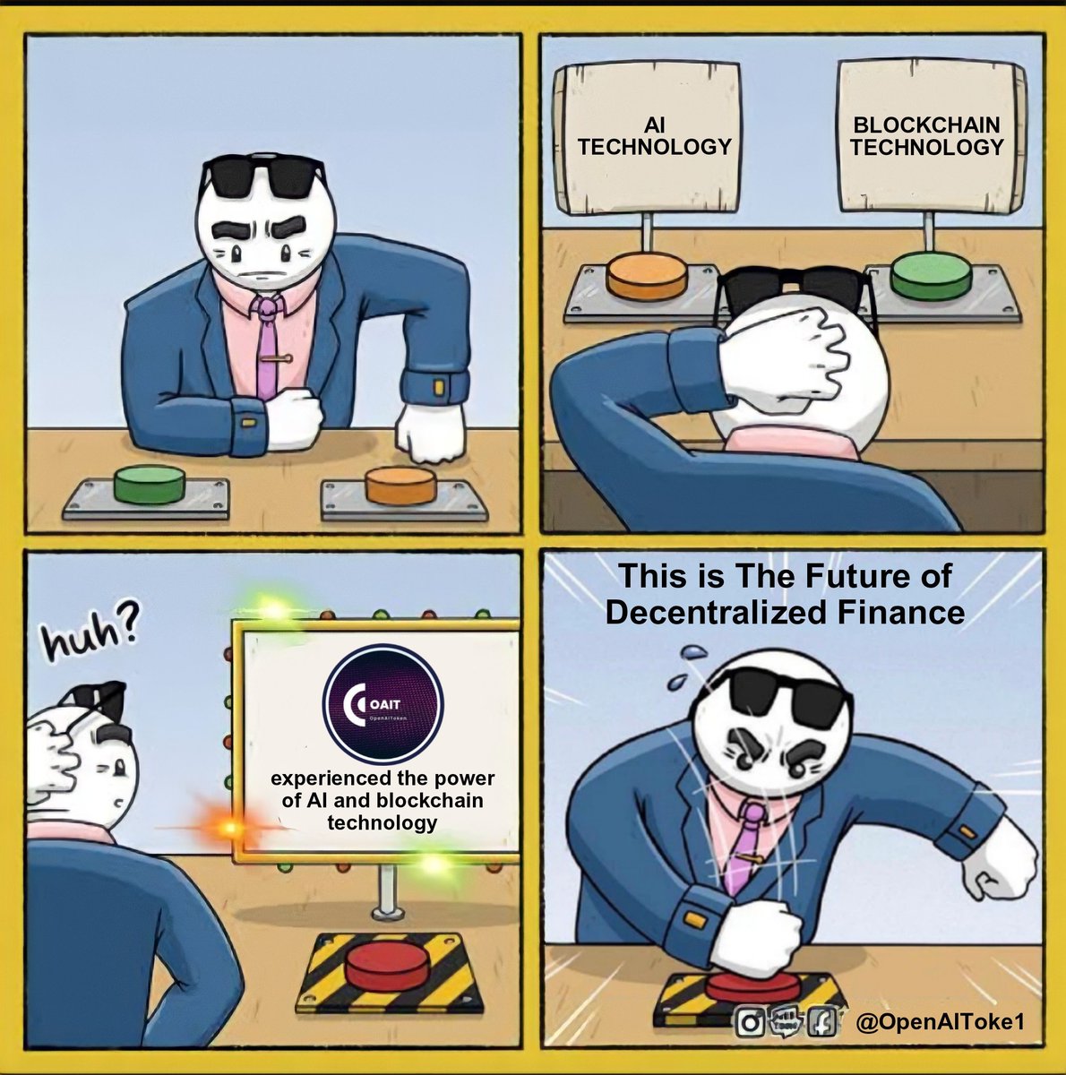 alhadisiroj's tweet photo. My meme submission
@OpenAIToke1 connected the power of AI and Blockchain technology. 
Don't miss the future of Decentralized Finance

#OAIT and #OAITMEME https://t.co/o9vzPOLxQA