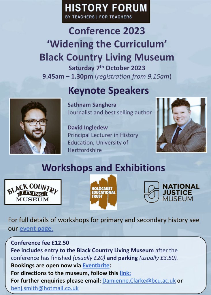 WilkesHistory's tweet image. Posting this again...with a link that (hopefully) works this time. It&apos;ll be a fab morning on 7th October @Sathnam @BCLivingMuseum Book here: eventbrite.co.uk/e/widening-the… #HistoryTeacher