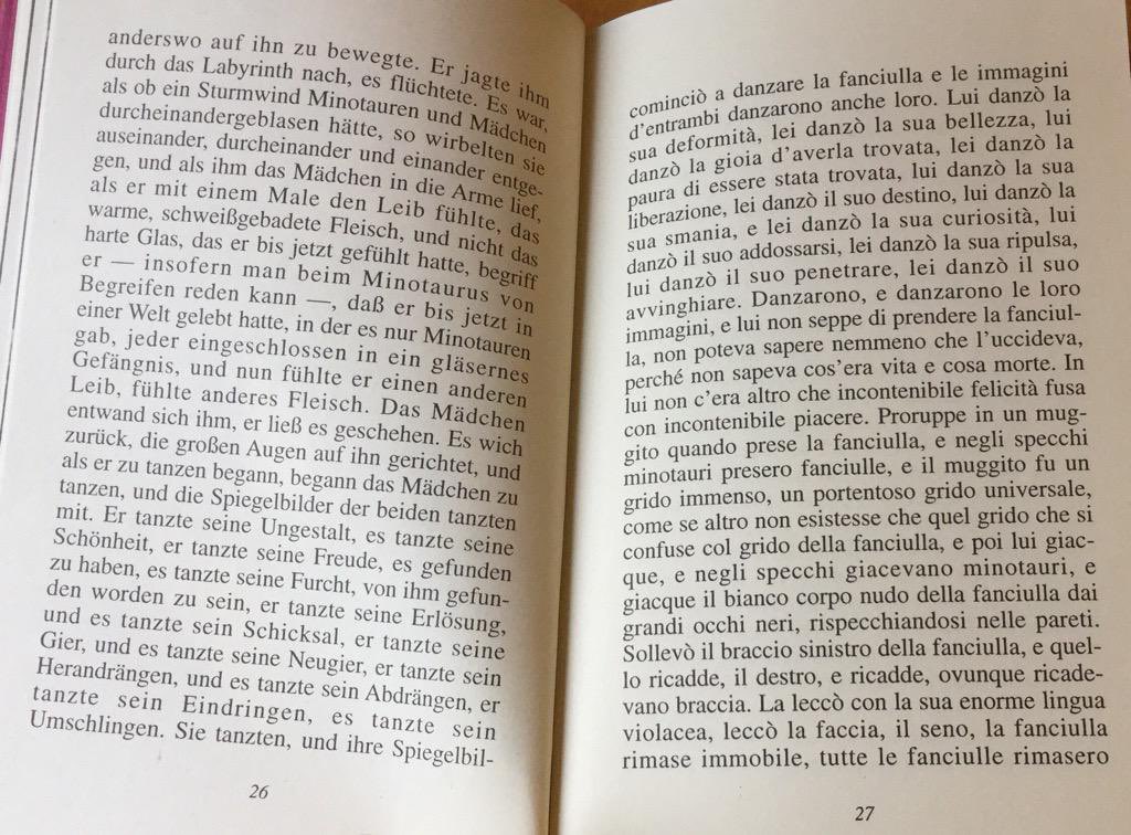 #IlFiloDiArianna🧶a @SalaLettura📖 “lui danzò la gioia d’averla trovata, lei danzò la paura di essere stata trovata, lui danzò la sua liberazione, lei danzò il suo destino, lui danzò la sua smania, e lei danzò la sua curiosità…” Il minotauro, F. Dürrenmatt✍️