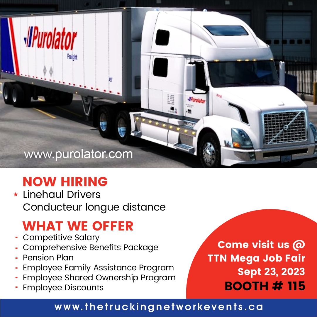 Join Purolator's team as an AZ Linehaul Driver! Contribute to seamless logistics and customer satisfaction. Meet their recruiters at TTN Mega Job Fair, Booth #115 on Sept 23rd at Pearson Convention Centre, Brampton, ON.
thetruckingnetworkevents.ca
#TTNMegaJobFair #TransportationJobs