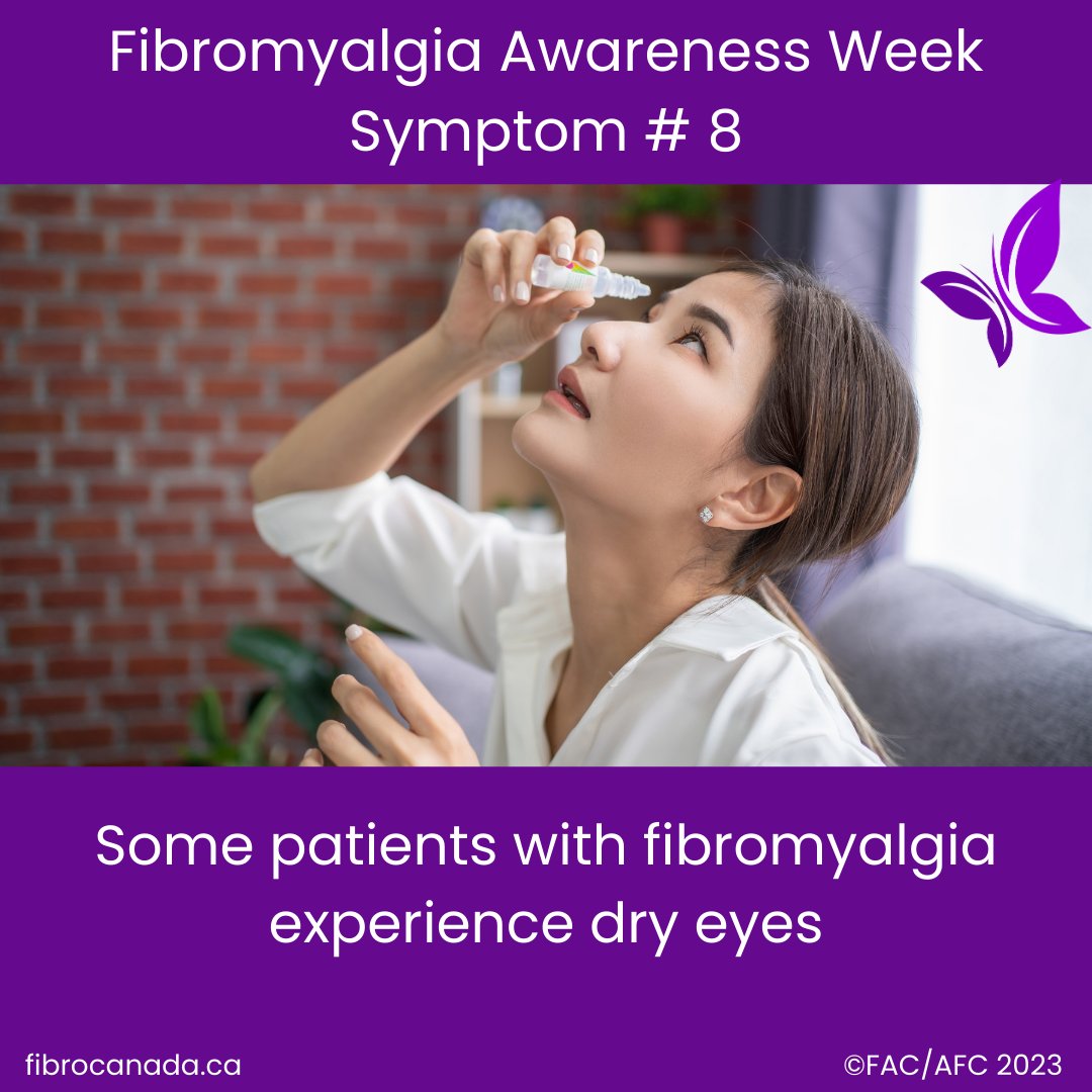 Some patients with fibromyalgia experience dryness of the eyes. Presence of ocular discomfort or eye dryness and grittiness is one of the more common eye complaints of fibromyalgia. 

#FAC #awarenessweek #AwarenessMatters #fibromyalgia #symptomsoffibrmyalgia #symptoms #dryeyes