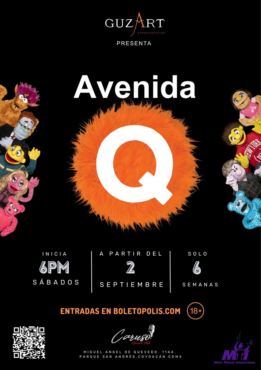 'Avenida Q' es un montaje original que reúne en el escenario a actores y Puppets y está inspirado vagamente en Plaza Sésamo on una historia entretenida e irreverente. Se presentará en CARUSO concert hall del 2 de septiembre al 7 de octubre #teatro #cdmx #sandymoon #disecciontv