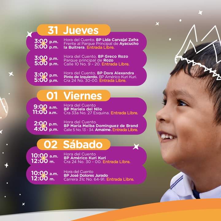 ¡Participa las actividades de la Hora del Cuento! 📖

El equipo de la Red de Bibliotecas Públicas de Palmira tienen programadas para toda la comunidad una serie de actividades lúdicas que fomentan la lectura la oralidad y la escritura, para el desarrollo de nuestros niños.