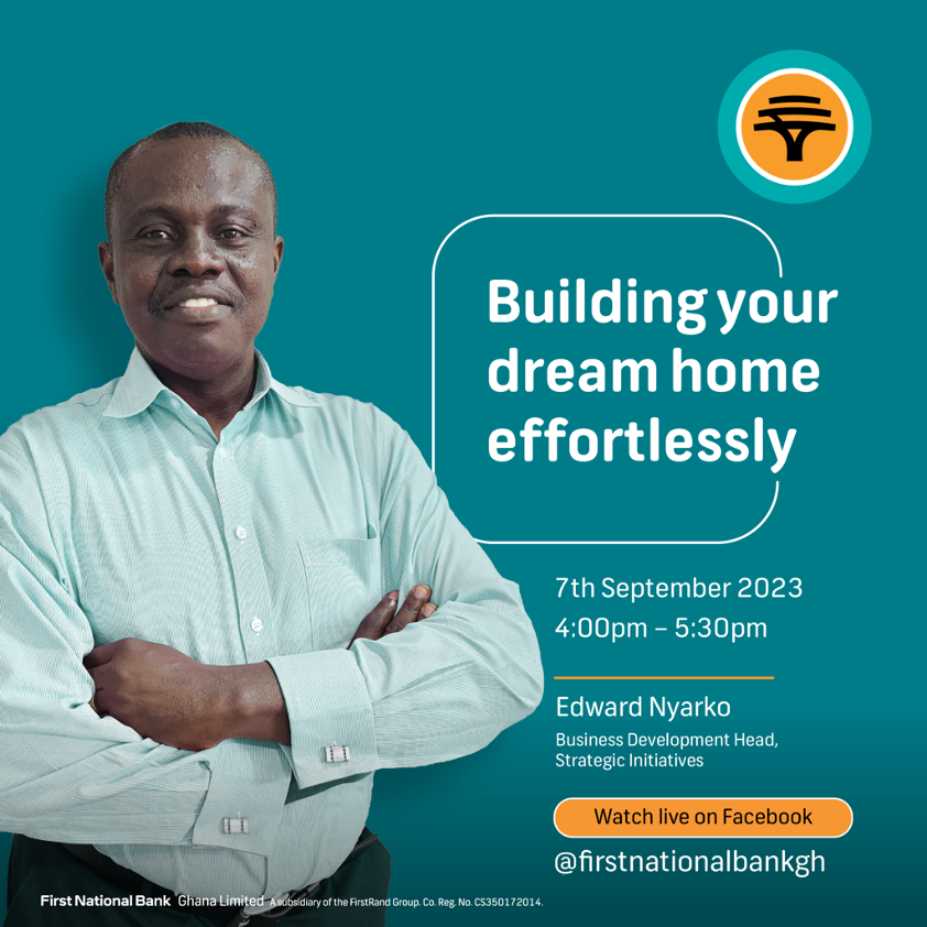 firstnatbankgh's tweet photo. Building your dream home shouldn’t be a hassle. With the right construction strategies and tips, you can make the process smoother and more rewarding.
Join Edward Nyarko on 7th September 2023 at 4pm on Facebook Live as he unpacks this and more.
#HomeConstruction
#TheHomeChat https://t.co/ul6BzKS1Um