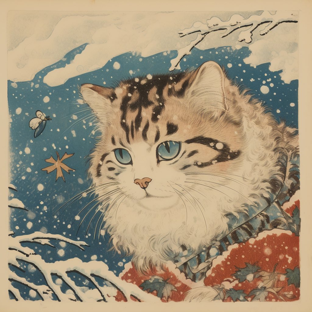 MeowtopiaChic's tweet photo. Snow ❄️ 
#snow #ukiyoe #meow #kitty #ukiyoecat https://t.co/2hjTt4ityT