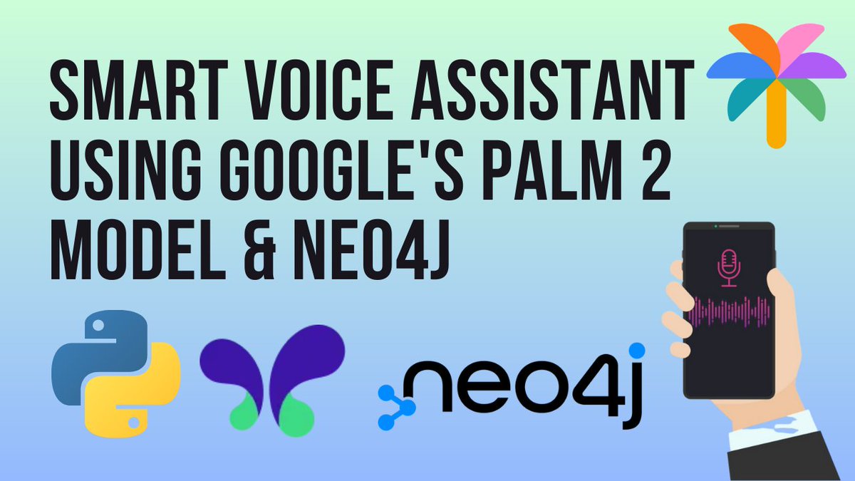_bhaveshbhatt's tweet photo. New Video : Create a Smart Voice Assistant using Google's #PaLM2, #MakerSuite, @neo4j , Whisper, #Python & #Gradio
Video Link : https://t.co/NQz0W7G0CJ
@GoogleDevExpert @GoogleDevsIN @googlecloud
#PaLM2 #Google #MakerSuite #Python #Neo4j #MakerSuiteSprint #llm https://t.co/MmlizPGpAp