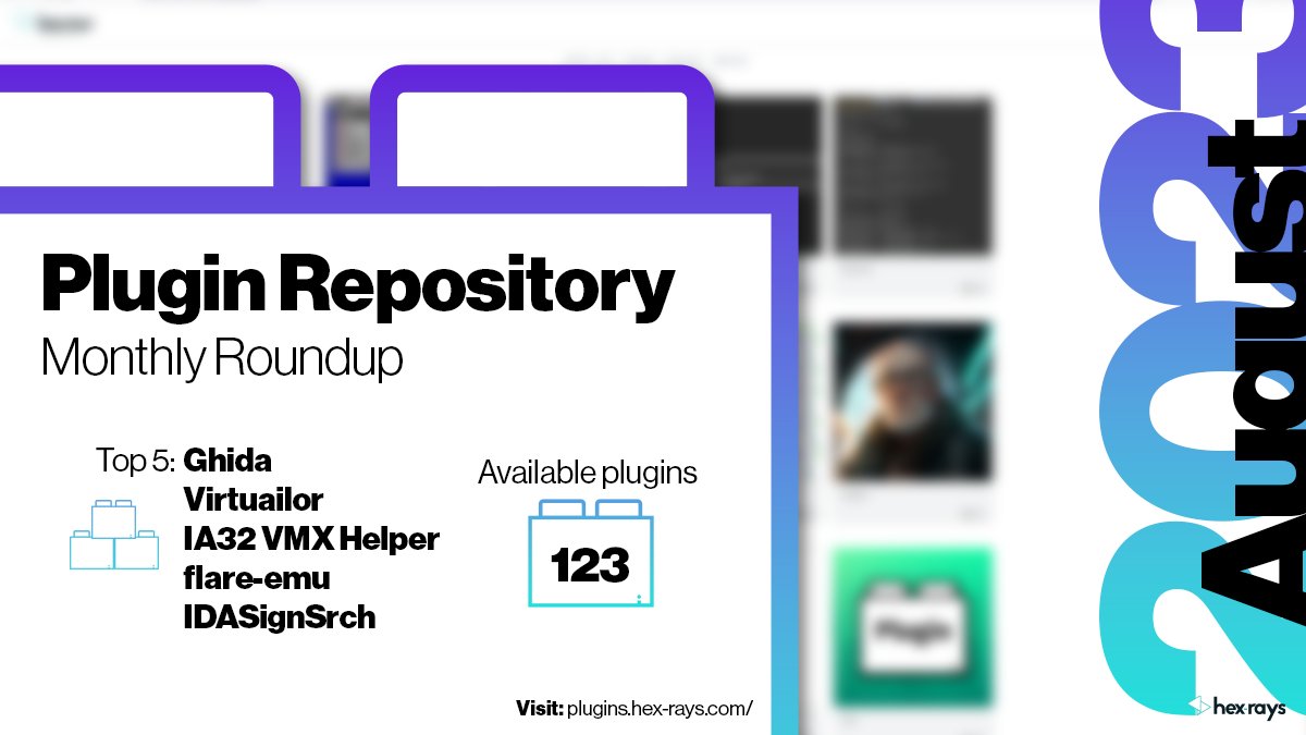 HexRaysSA's tweet image. Ghida kept its leading position in August 🤩 Would that be the case in September 🤔 Publish your #plugin on our #PluginRepository, win a cool cap, and get in the game 🌐hex-rays.com/blog/the-plugi…

#IDAPlugin #PluginRoundup #IDAPro #IDAPython